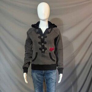 Women's Vintage Y2K Fox Girls Racing Black Gray Red Pullover Hoodie Size Small